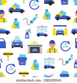 Vector car wash flat icons pattern or background illustration