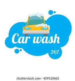vector Car wash icons set isolated on white. washing car label