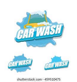 vector Car wash icons set isolated on white. washing car label