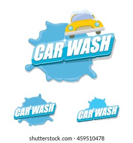 vector Car wash icons set isolated on white. washing car label