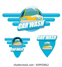 vector Car wash icons set isolated on white. washing car label
