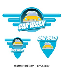 vector Car wash icons set isolated on white. washing car label