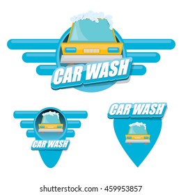 vector Car wash icons set isolated on white. washing car label
