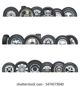 Vector Car Wheels Borders isolated on white background