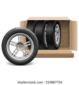 Vector Car Wheels in Carton Box