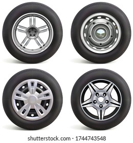 Vector Car Wheels with Rims isolated on white background