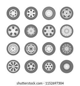 Vector car wheels and tires set in flat style