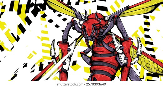 Vector car wrap design with vector cyberpunk bee object. Cool abstract line racing background, editable.