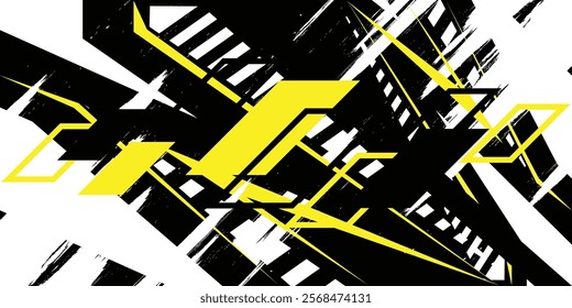 Vector car wrap design. Graphic abstract line racing background, 3 color combination yellow, white, black, eps 10, editable.