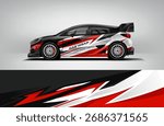 Vector car wrap livery design in red black and white editable EPS modern racing stripe layout for vehicle wrapping