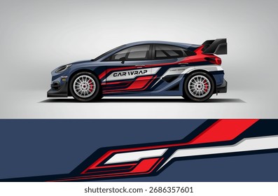 Diseño de librea de envoltura de coche de Vector en rojo y negro editable EPS racing gráfico para sedán o vehículo hatchback