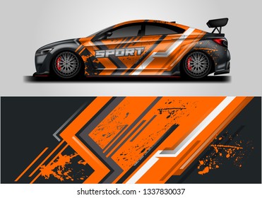 Vector car wrap, supercar, rally, drift. Background racing graphic lines and spots. Eps 10