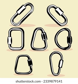 Vector CARABINER MAILLON RAPIDE In Black and White (Standard N, Long G, Square S, Delta Series D, Pear Series P, Trapeze Series, Half Moon Series)