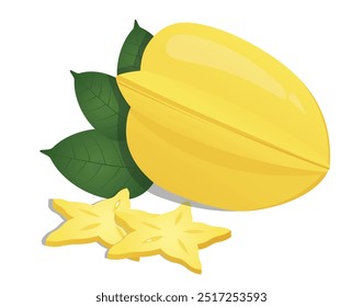 Vector of carambola also known as star fruit, is a tropical fruit renowned for its unique star-like shape and vibrant glossy yellow