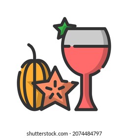 Vector carambula juice filled line icon, food and drink related 64x64 Pixel, whitebackground