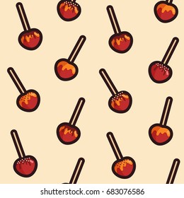 Vector caramelized apples with different toppings seamless pattern on the beige background.