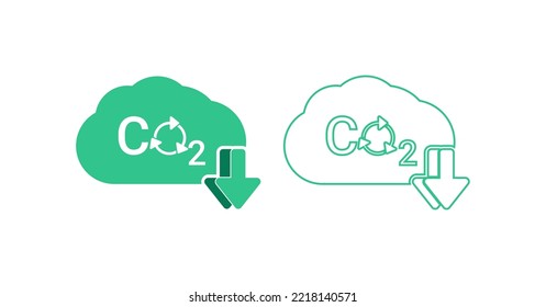 Vector of carbon dioxide icon,cloud icon and reduce symbol. Reduce and recycling co2 emission. zero co2 emission and carbon neutral  campaign symbol. co2 flat and line icon. Editable stroke.