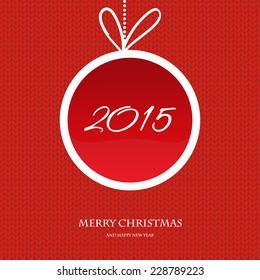 Vector card with 2015 numbers and snowflakes on wool knit  background