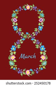 Vector card 8 March. Eight of flowers.  Women's Day