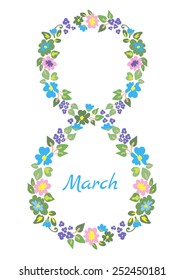 Vector card 8 March. Eight of flowers.  Women's Day