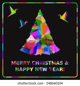 Vector card with abstract Christmas tree. Merry Christmas & New Year greeting illustration. 