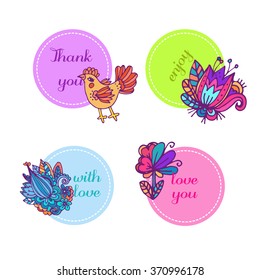 vector card with abstract flowers and leaves and chicken birds. suitable for textiles or paper. You can change the background.