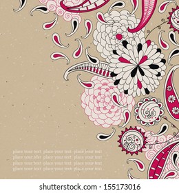 Vector card with abstract flowers on the texture background with space for your text.