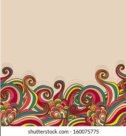 Vector card with abstract hand drawn decor element. Curls wave border. Can be used for invitation, card, etc.
