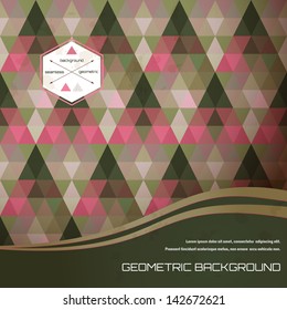 Vector card with abstract pattern. Multicolored triangles and stains. Place for your text. Perfect for greetings, invitations, announcements or cover design.