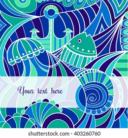 Vector card with an abstract sea background. Colorful background. Vector background. Bright pattern. Marine pattern.