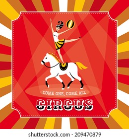 Vector card with acrobat girl on a horse