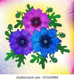 Vector card with Anemone flowers 