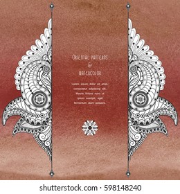 Vector card. Aquarell brown background with turkish flower pattern. Hand drawing. Place for your text.