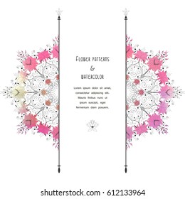 Vector card. Aquarell round floral patterns. Place for your text. 