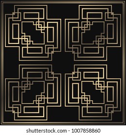 Vector card. Art Deco style. Dark golden geometric frame on black background. 