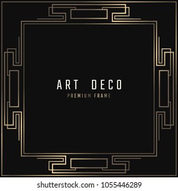 Vector card. Art Deco style. Dark golden geometric frame on black background. 