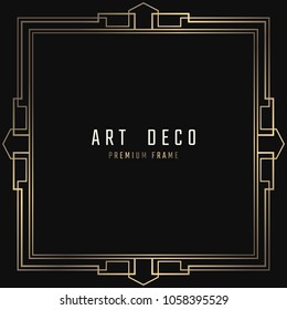 Vector card. Art Deco style. Dark golden geometric frame on black background. 