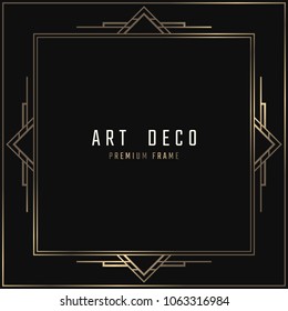 Vector card. Art Deco style. Dark golden geometric frame on black background. 