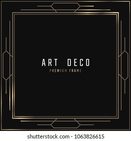 Vector card. Art Deco style. Dark golden geometric frame on black background. 