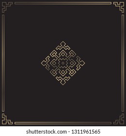 Vector card. Art Deco style. Dark golden geometric frame on black background. Art Deco logotype. Luxury pattern. 