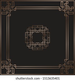 Vector card. Art Deco style. Dark golden geometric frame on black background. Art Deco logotype. Luxury pattern. Minimal design.
