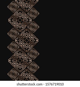 Vector card. Art Deco style. Noble vintage design. Dark golden geometric border on black background. Luxury pattern.