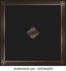 Vector card. Art Deco style. Noble vintage design. Dark golden geometric frame on black background. Luxury pattern.