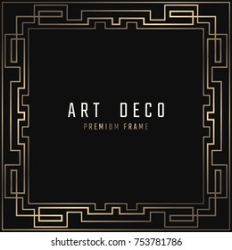 Vector card. Art Deco style. Dark golden geometric frame on black background. 