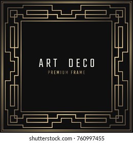 Vector card. Art Deco style. Dark golden geometric frame on black background. 