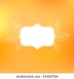 Vector card with autumn decor and foliage made of hand drawn leaves on lighted yellow gold background  for a wedding invitation card, seasonal sale or thanksgiving greetings