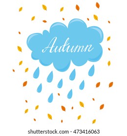 vector card. autumn leaf fall. beautiful lettering. cute cloud