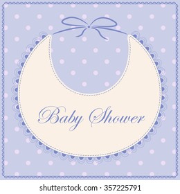 Vector card baby shower with bib blue vintage