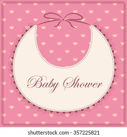 Vector card baby shower with bib pink vintage