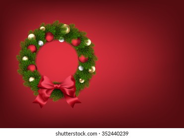 Vector card or background with green Christmas wreath.